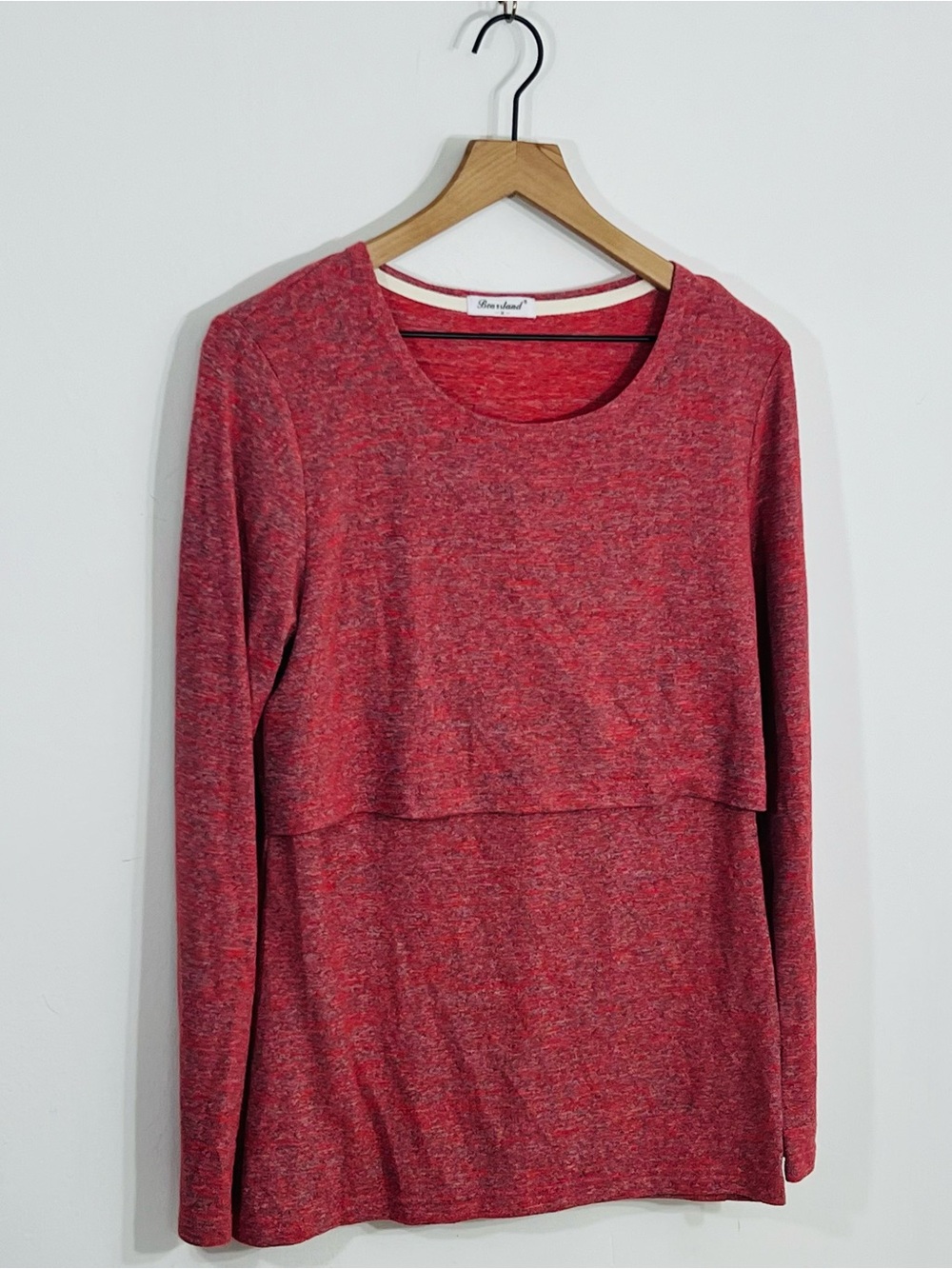 Bearsland Nursing Long Sleeve Heathered Red Minimalist Casual Everyday Wear Sz M
